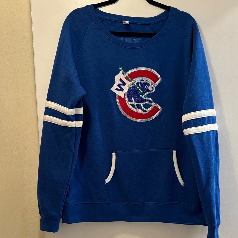 Enza Blue Chicago Varsity Bling Flying The Ivy W Crew Neck Sweatshirt Size 2X.